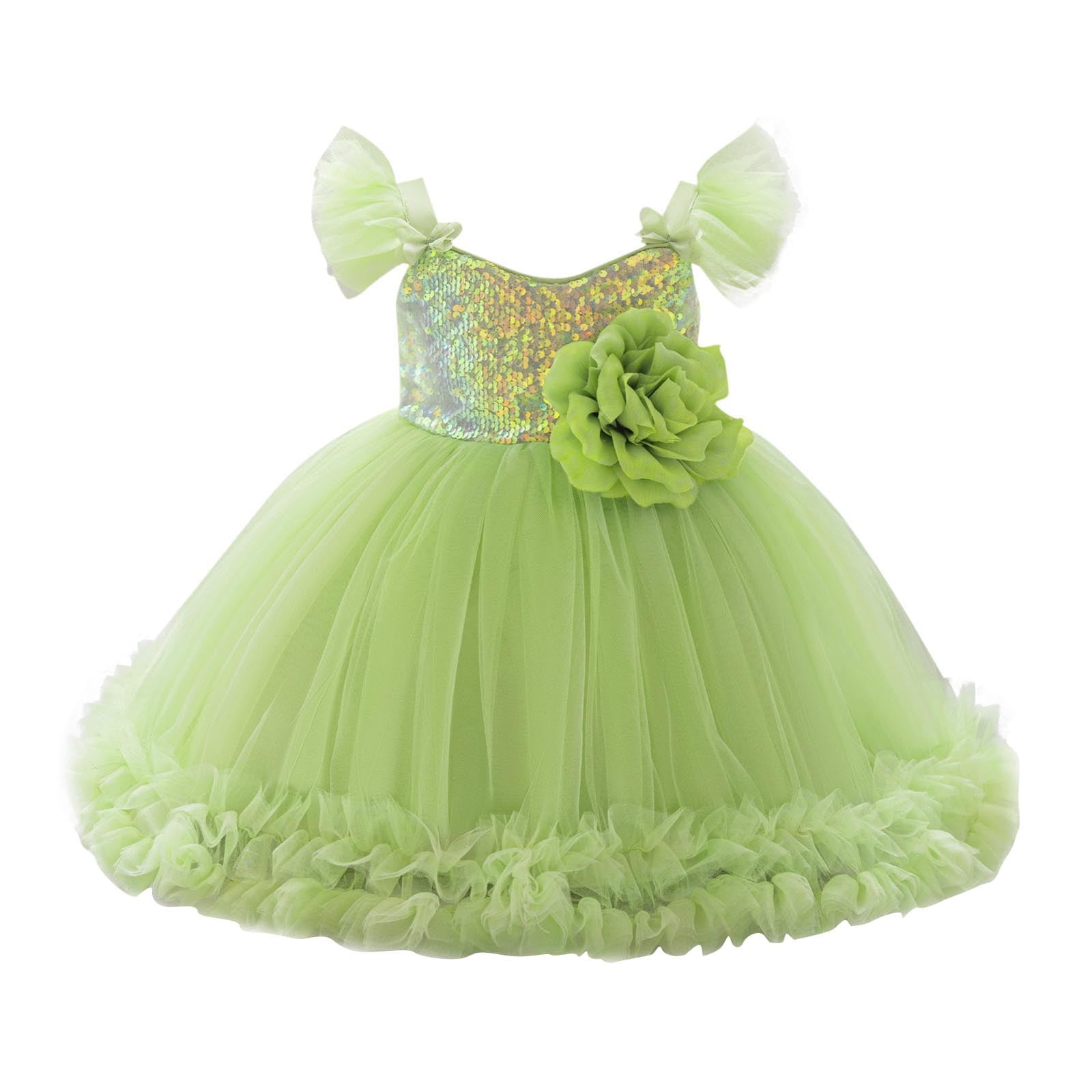 Sequins Prom Dresses for Girls Tulle-Tutu 6M-3Y Toddlers Kids Cute Cap Sleeve Floral High Waisted A-Line Solid Evening Party Dress 2025