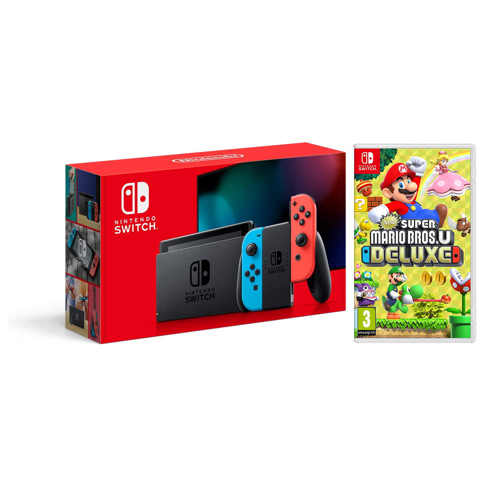 Nintendo Switch 32GB Console - Neon Joy-Con - New Version with New Super Mario Bros. U Deluxe Bundle