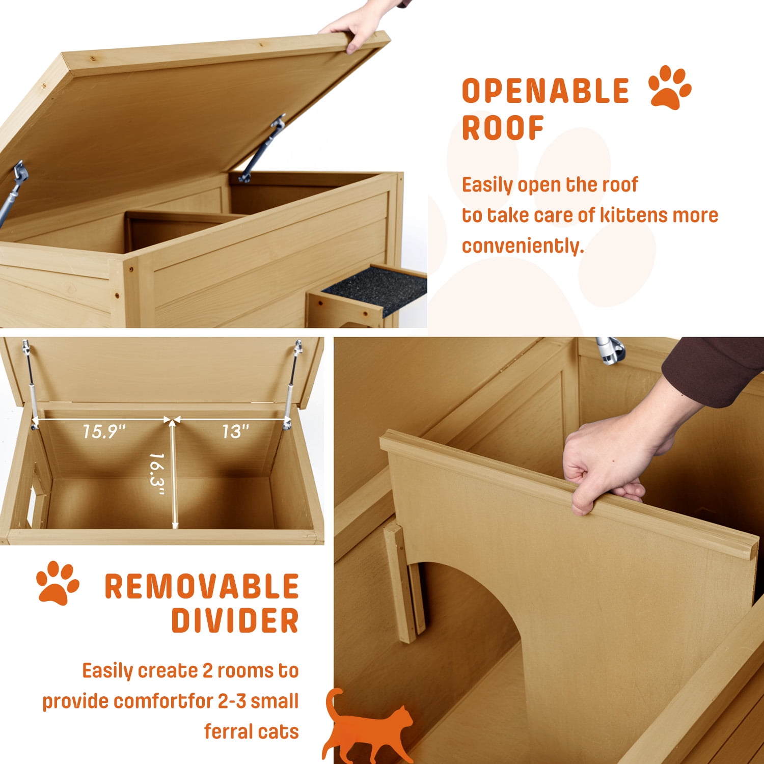 FODINGHILL Outdoor Cat House,Waterproof Cat Shelter for Winter,Feral Cat House Outdoor,Brown