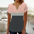 thumbnail image 2 of Delayuji Women's Casual Pleated Round Neck Cardigan Short Sleeve Loose T Shirt Shirt Summer Top Pink Xxxl Polyester,Spandex Short Sleeve Shirts for Women, 2 of 5