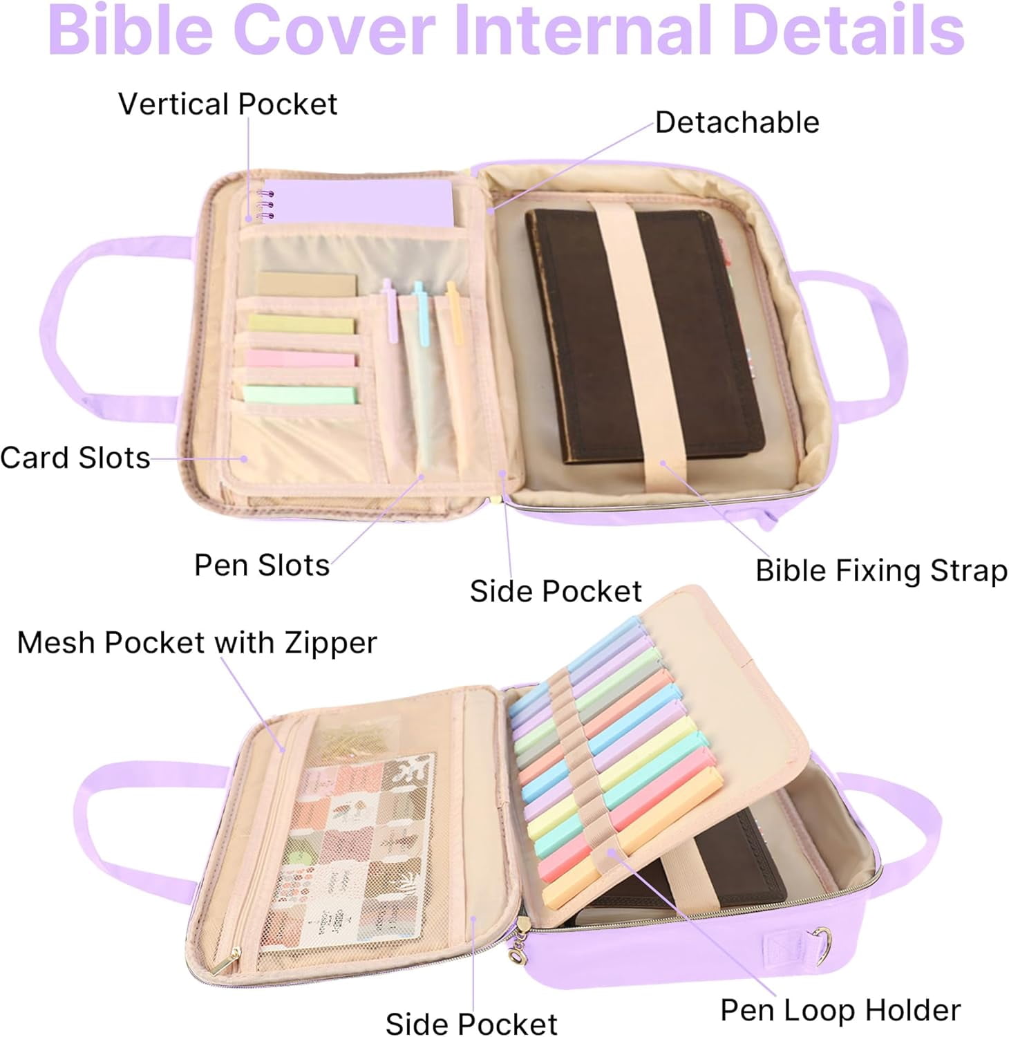 Bible Cover Case for Women, Large Bible Bag with Shoulder Strap and Handle, Bible Study Supplies Journaling Kit, Bible Highlighters and Pens No Bleed Tabs Notebook Cross Clips (Light Blue)
