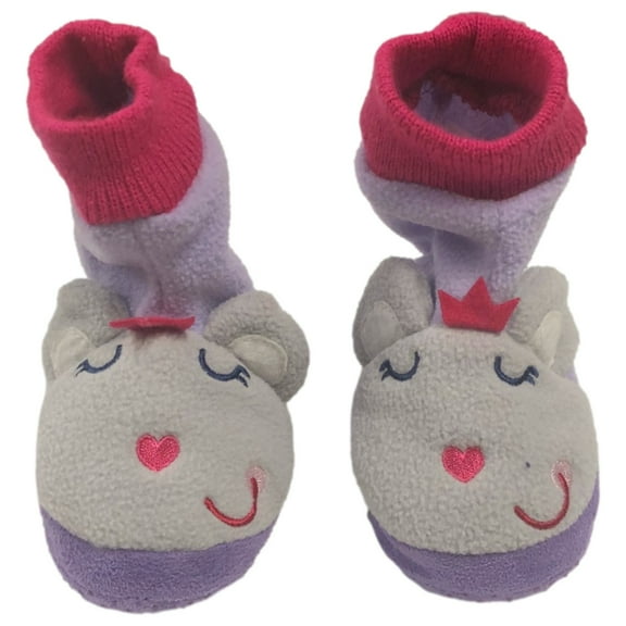 Infant & Toddler Girls Purple Mouse Slippers Boot Style House Shoes 2T-4T
