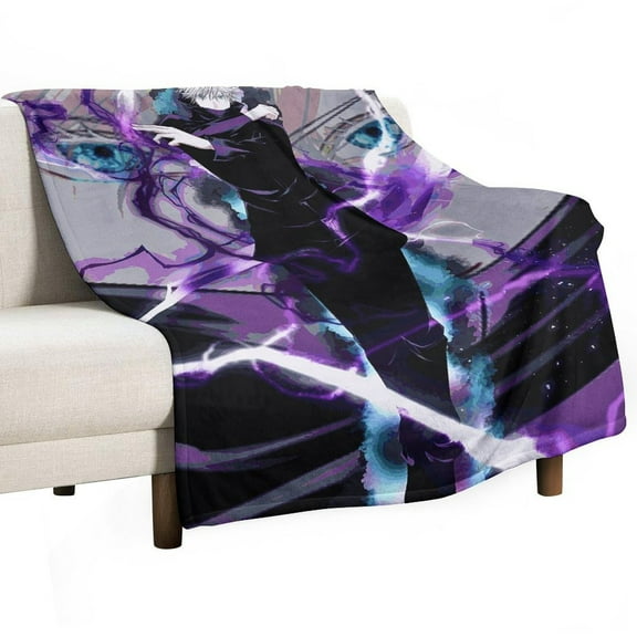 Jujutsu Blanket Kaisen Gojo Flannel Throw Blankets Soft Pile Cozy Plush Throw Blanket for All Seasons, 3D Printed Warm Blanket for Sofa Beds Home Decor