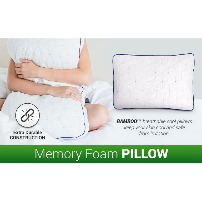Comfez Memory Foam Pillow - Shredded Adjustable Foam, Zippered Bamboo Jacquard Cover - Single - Jumbo
