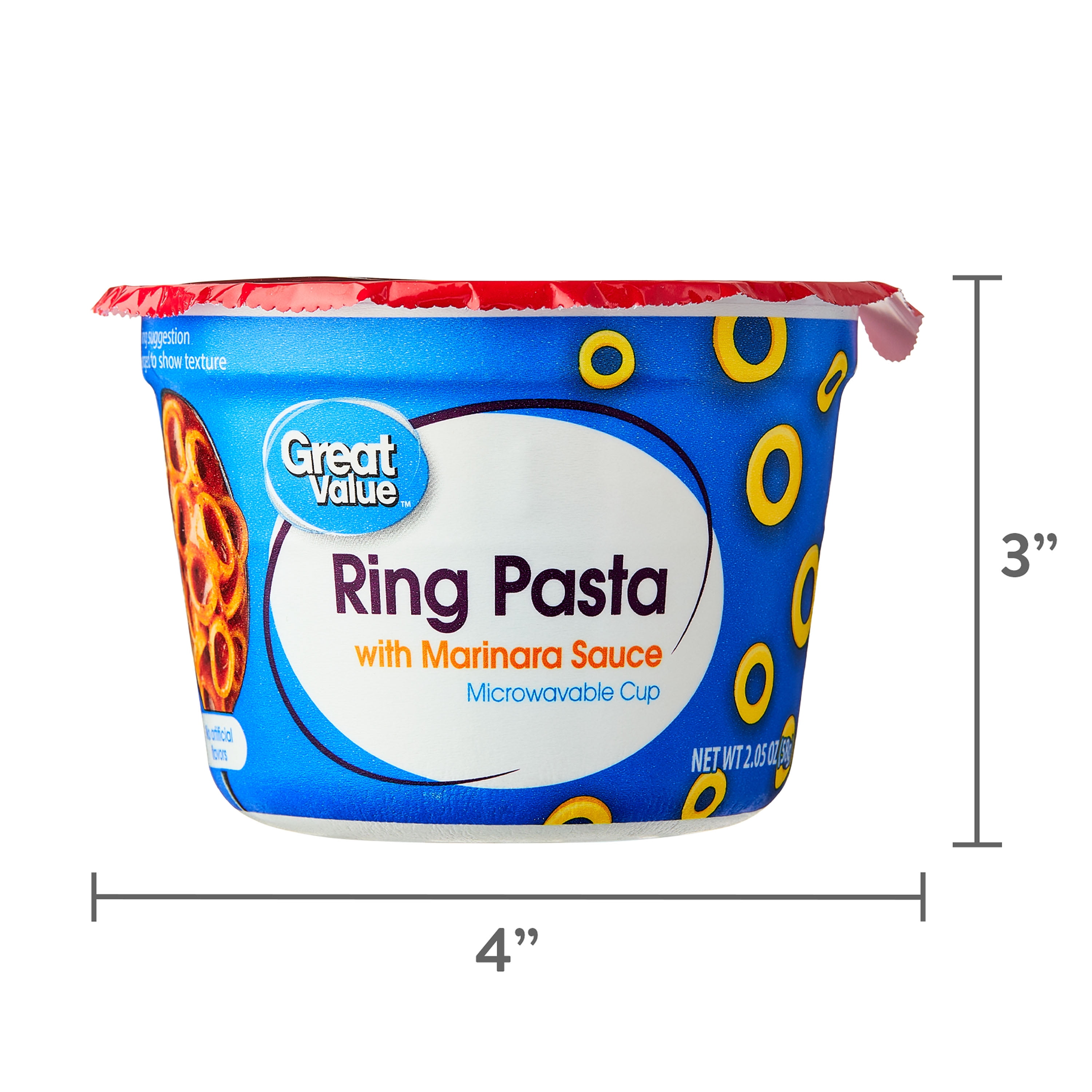 (12 pack) Great Value Ring Pasta with Marinara Sauce Microwavable Cup, 2.05 oz (Shelf Stable)