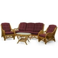 thumbnail image 2 of Malibu Set of 2 Natural Rattan Wicker Lounge Chairs, Three-Seater Sofa w/Dark Brown Cushion and Coffee Table w/Glass, Colonial, 2 of 7