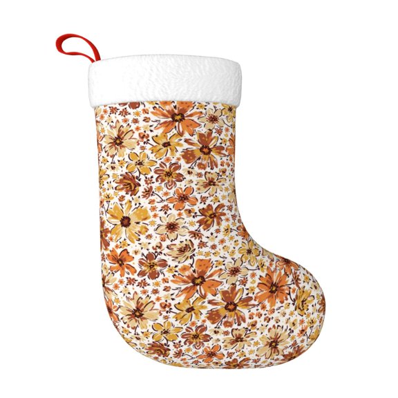 Balery Wildflowers Vintage Pattern Christmas Stockings with Initials, 18" Large Knit Christmas Stocking,Xmas Stocking for Kids, Holiday and Family Stocking