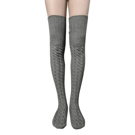 

JYYYBF Thigh High Socks for Women Leg Warmers Knit Thigh High Stockings Twist Knitted Stretch Socks for Winter Spring Dark Gray One Size