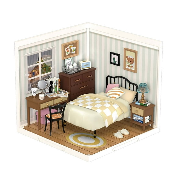 Rolife Plastic House Building Set Toy DIY Miniature Dollhouse Playset with LED for Mini Figures Construction Toys Diorama Kit Gifts for Teens Adults
