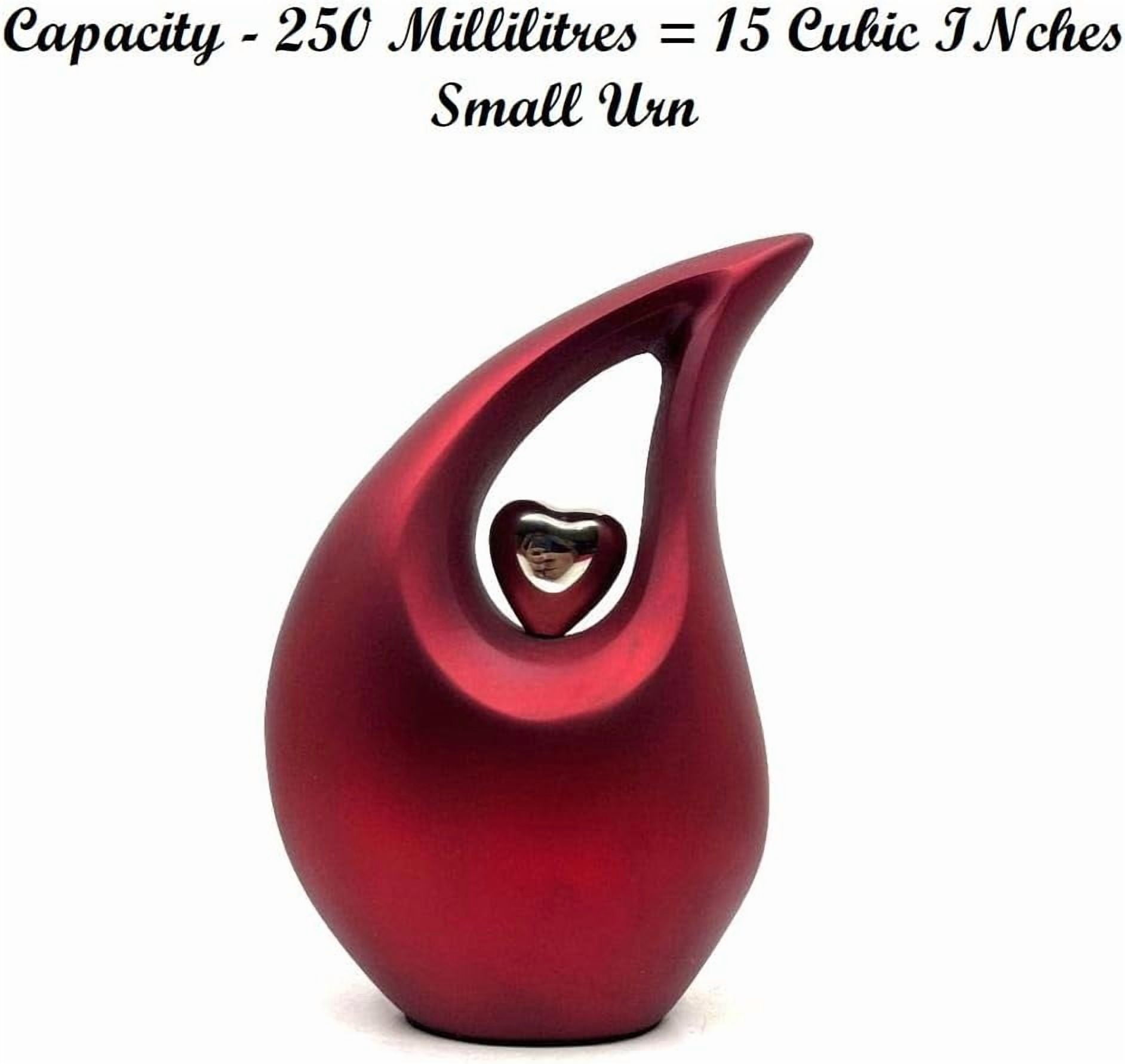 Red Tear Drop Medium Size Urns for Human Ashes with Silver Heart (6 Inch Height) - Unique Medium Urn - Decorative Urns - Cremation Urn - Burial Urns - Keepsake Urn - Funeral Urn - Small Pet Urns