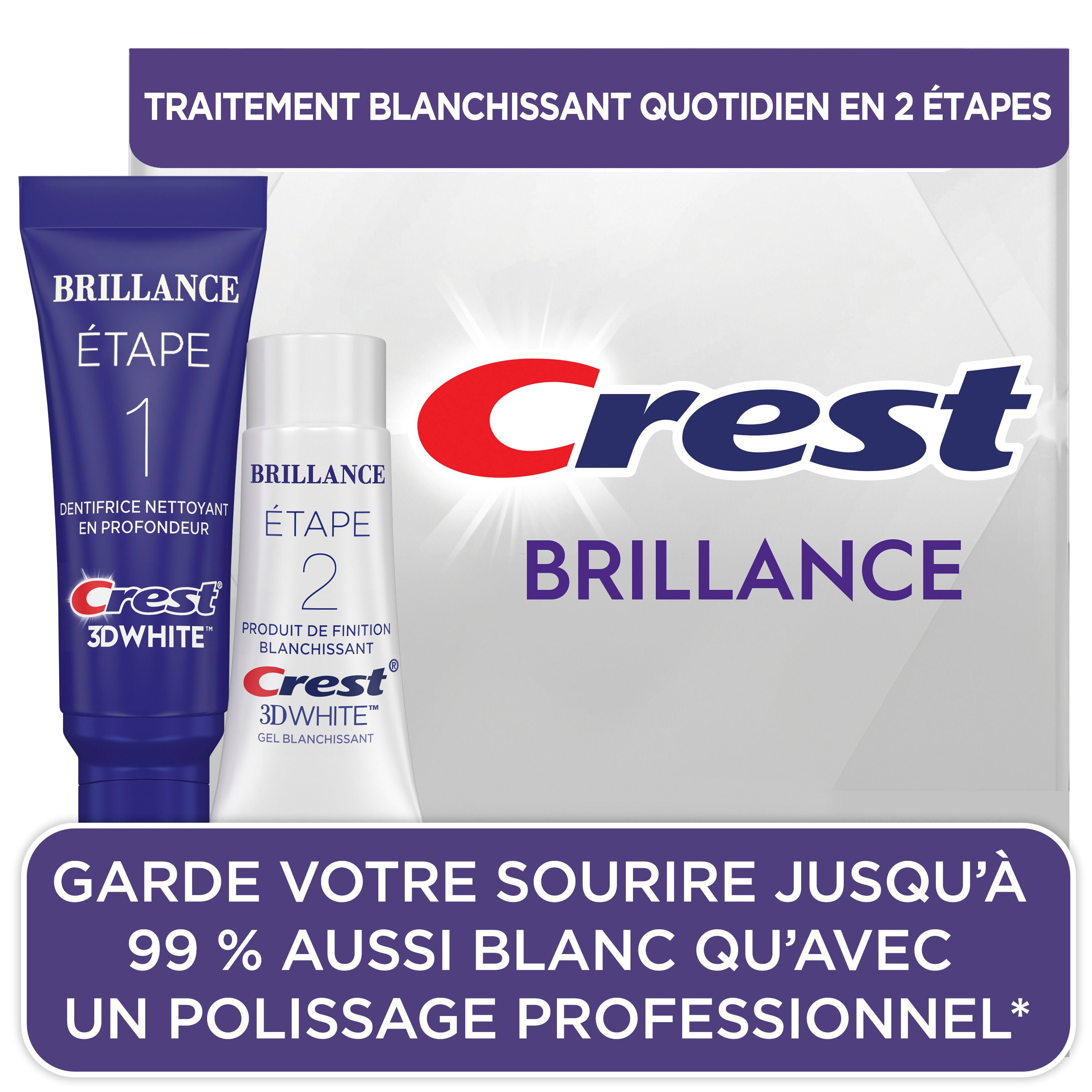 Dentifrice en deux étapes Crest 3D White Brillance + gel blanchissant 1 tube de 85 m (Dentifrice) et 1 tube de 63 ml (Gel)