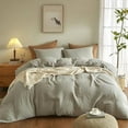 thumbnail image 2 of Muslin Duvet Cover Queen Size, 100% Washed Cotton Duvet Cover Set, Ultra Soft Comforter Cover Linen Like, 3 Pieces Minimalist Gauze Duvet Cover with 2 Pillowcases, 90"x90", Smoky-Green, 2 of 8