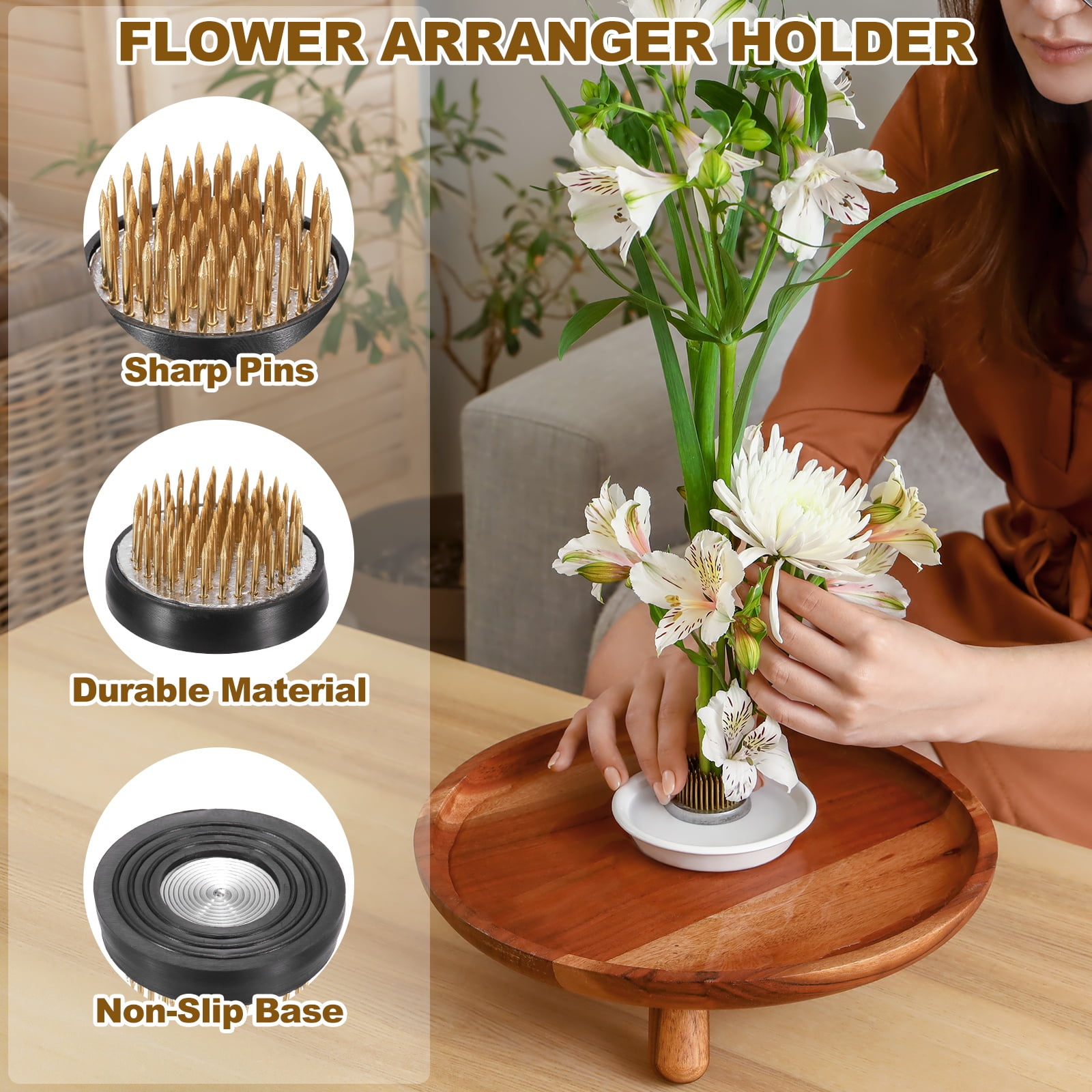 Uxcell 3 Pcs Floral Frogs Kenzan, 1.6 Inch Round Brass Flower Arrangement Holder, Arranger Pin Fixed Tool for Vase Centerpiece, Wedding, Home Decoration, Brass Color