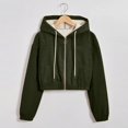 thumbnail image 4 of Women'S Fashion Cropped Shacket Drawstring Hooded Zip Up Corduroy Jackets Casual Plaid Long Sleeve Short Jackets Coat, 4 of 7