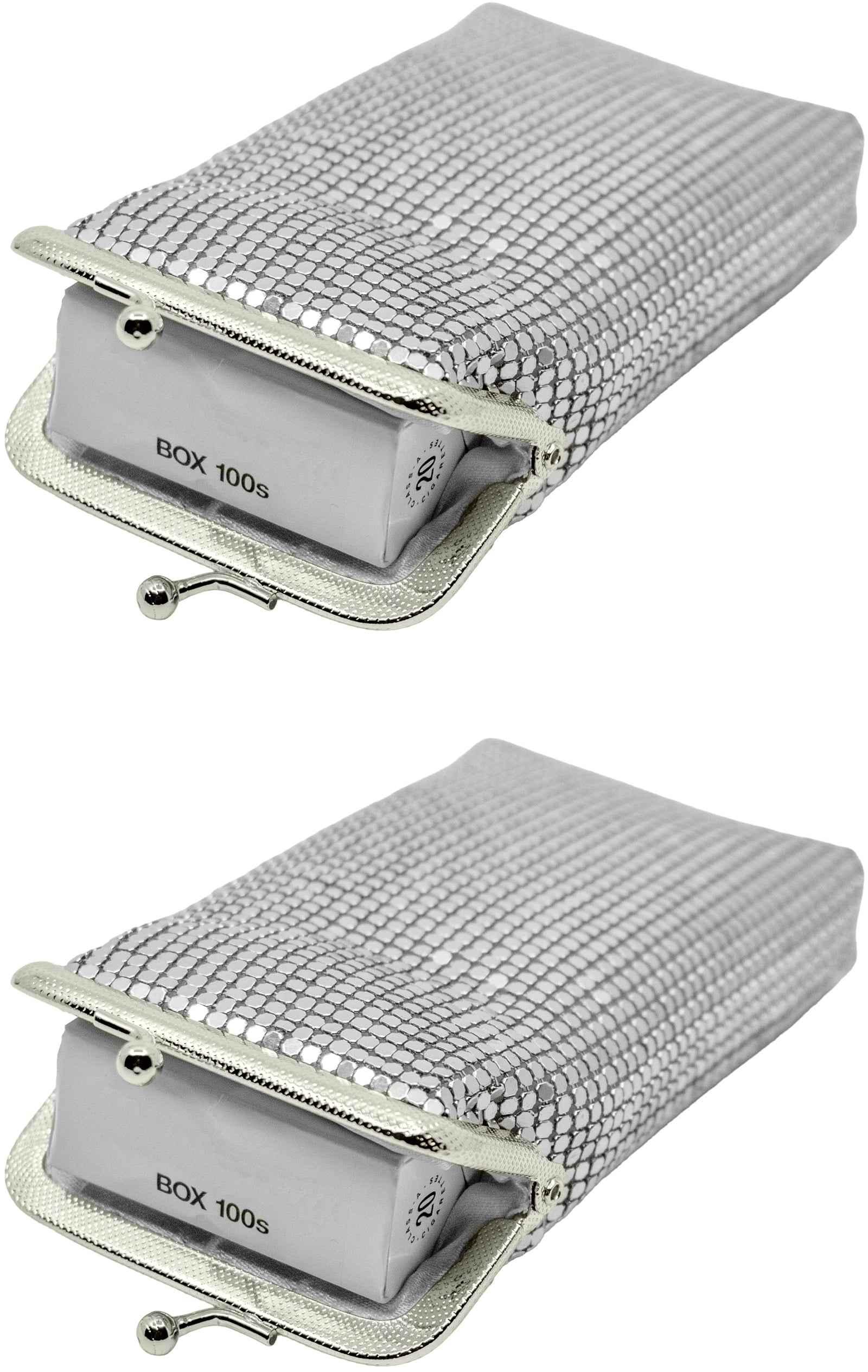 Set of 2 Vintage Soft Metallic Mesh Short Cigarette Case Purses (3mm, Silver)