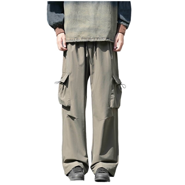 Cargo Pants for Men, Solid Color Pocket Elastic Waist Casual Fashion Trousers for Spring Summer