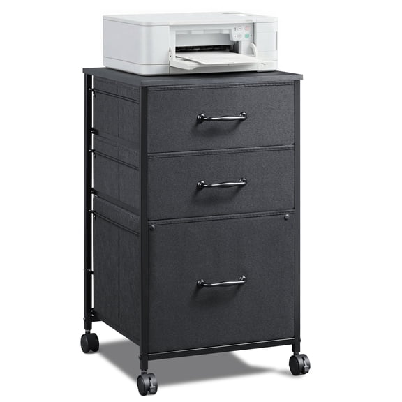 GALAXHERO File Cabinet with 3 Drawer, Rolling Filing Cabinets for Home Office, Fabric Vertical Printer Stand, Fits A4 or Letter Size, Black