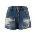 thumbnail image 7 of Women's Casual High Waisted Summer Denim Shorts Frayed Raw Hem Stretch Slim Fit Ripped Destroyed Jean Shorts, 7 of 7