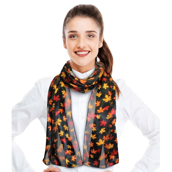 CBC Crown Women's Autumn Small Fall Leaves Leaf Pattern Silk Feeling Infinity Scarf