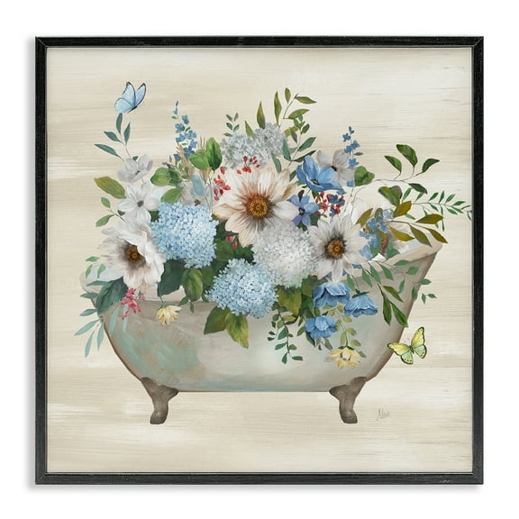 Stupell Industries Floral Bouquet Bathtub Typography Painting Black Framed Art Print Wall Art, 12 x 12