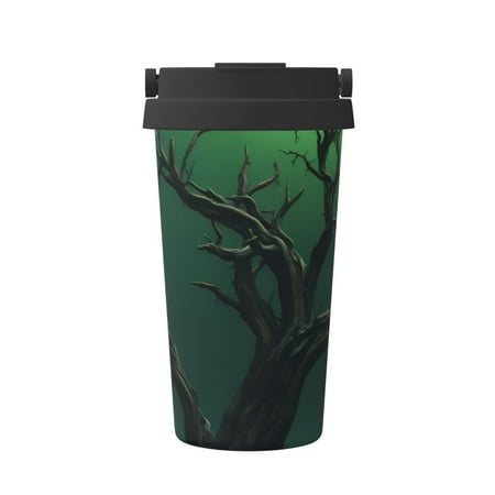 

Qekee Green Night Sky Moon Branches Print Insulated Coffee Mug Coffee Tumbler Cup Thermos Mug Water Bottle with Handle & Flip