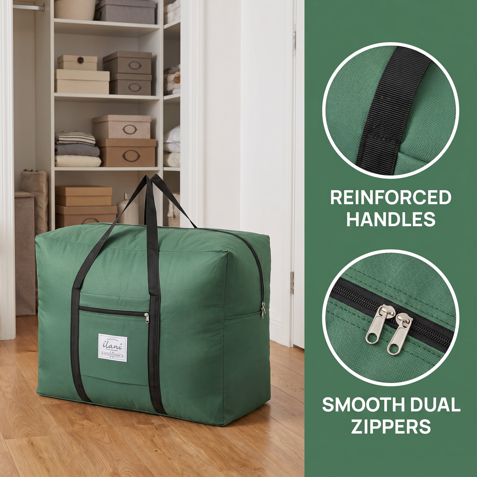 Unique Bargains Extra Large Oxford Travel Storage Bag for Organizing Army Green 20.1" x 16.1" x 10.2"