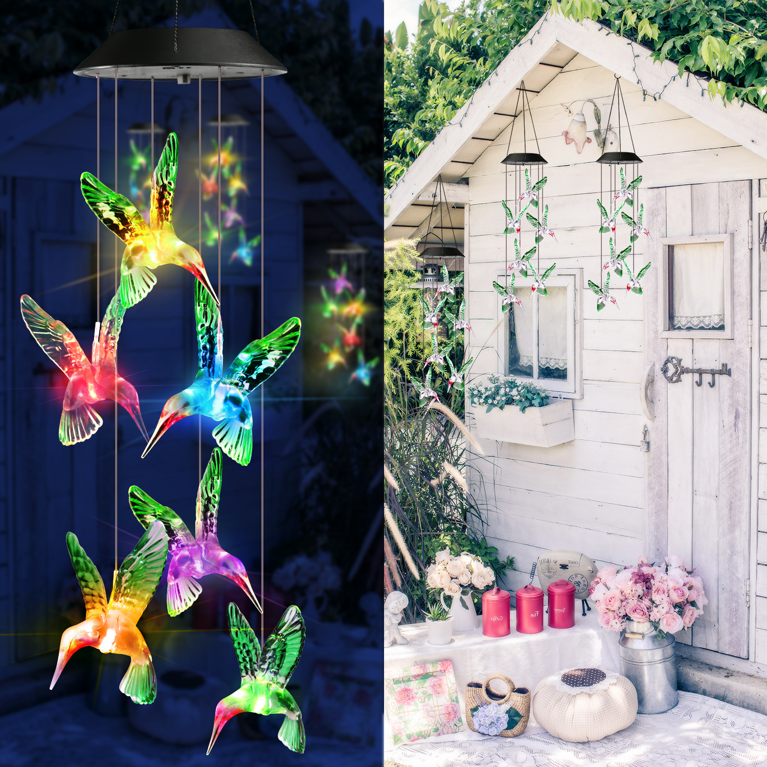 Toodour Solar Wind Chime Lights Hummingbird photo 5