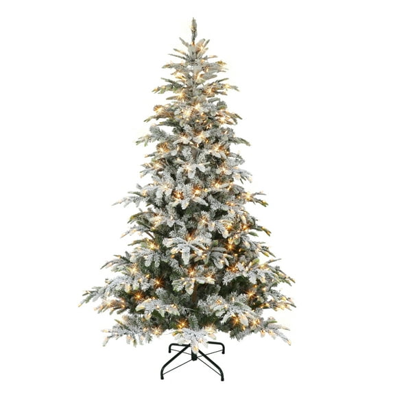 7 .5 ft Pre-lit Flocked Aspen Fir Tree 600 Color Select LED Lights On/Off Foot Pedal