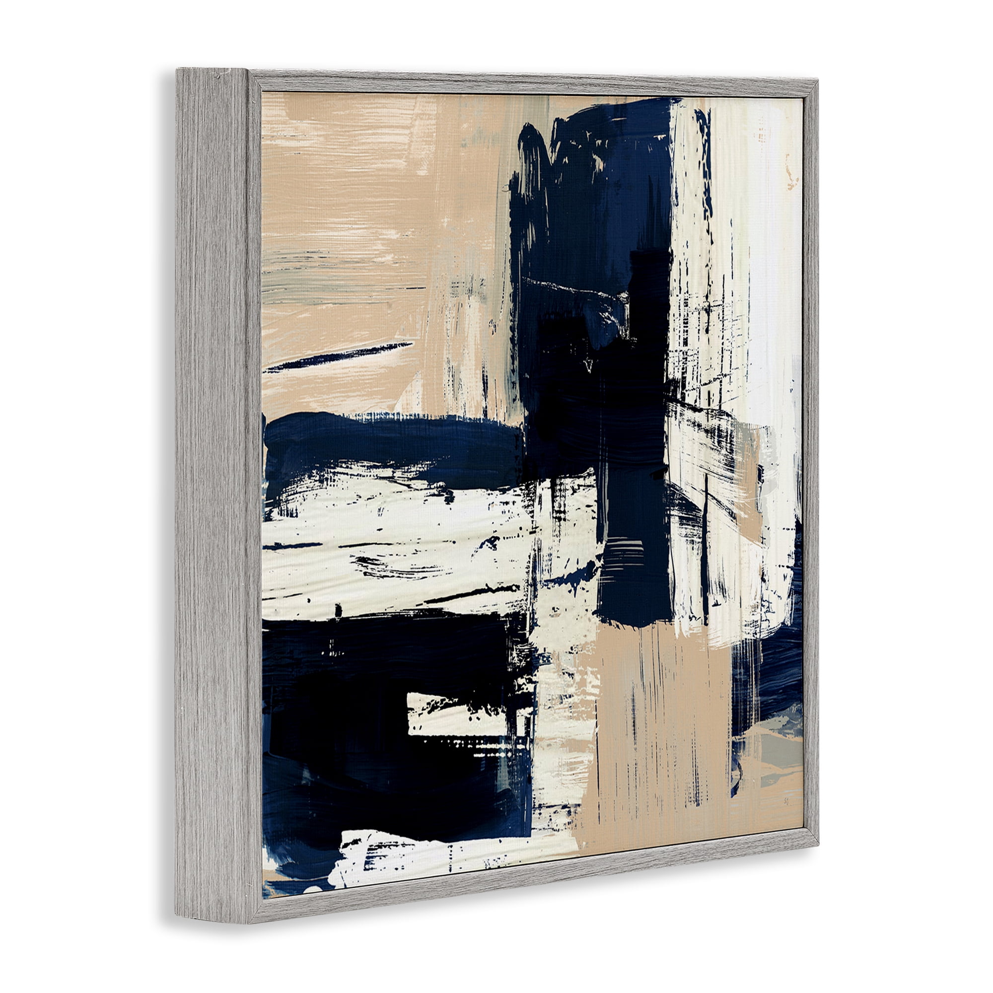 Stupell Industries Expressive Blue Tan Shapes Abstract Painting Gray Framed Art Print Wall Art, 12 x 12