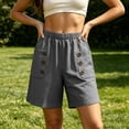 thumbnail image 6 of Costeam Womens Linen Blend Bermuda Shorts Side Button Patch Pocket Detail Full Elastic Pull On Waist Loose Straight Knee Length Lightweight Breathable Relaxed Fit Casual Cropped Bottoms, 6 of 6