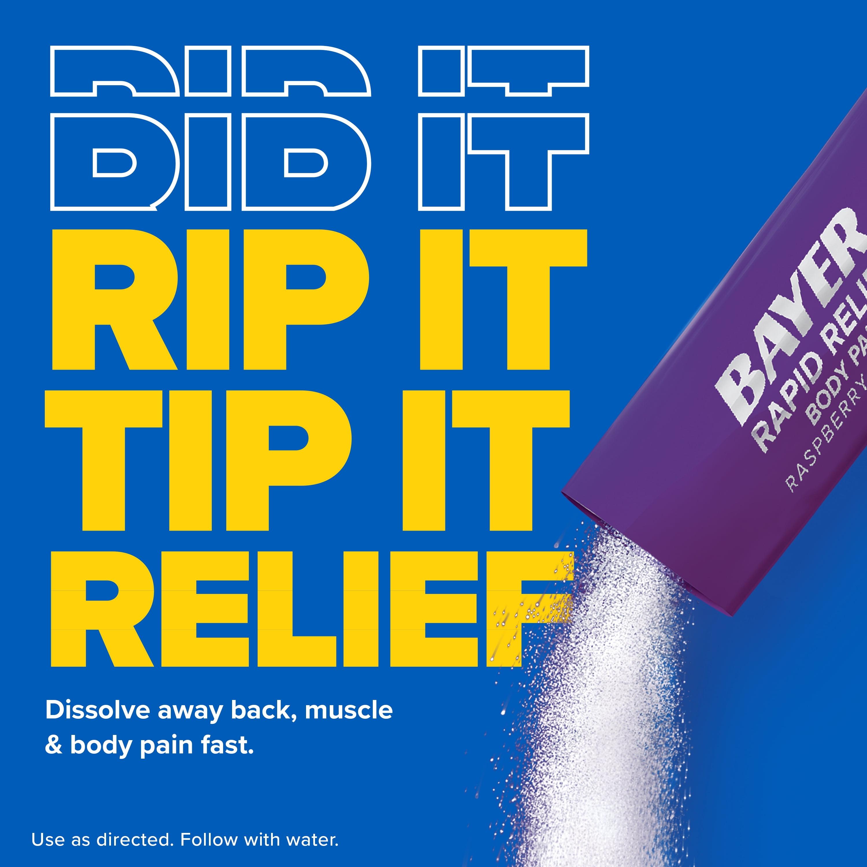 Bayer® Rapid Relief Body Pain Powder Packs with Aspirin & Caffeine, Raspberry Flavor, 10 Count