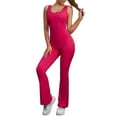 thumbnail image 2 of INSPIRE CHIC Women's Hollow Back Bodysuit 1 Piece Body Full Suit Long Pants Leggings Workout Fitness Catsuit XS Rose Red, 2 of 5