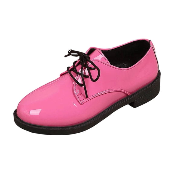 Womens Hot Pink Oxford Shoes - Patent Faux Faux Leather Low Heel Lace Up, Comfortable & Fashionable for Casual, Work or School,Size 8.5