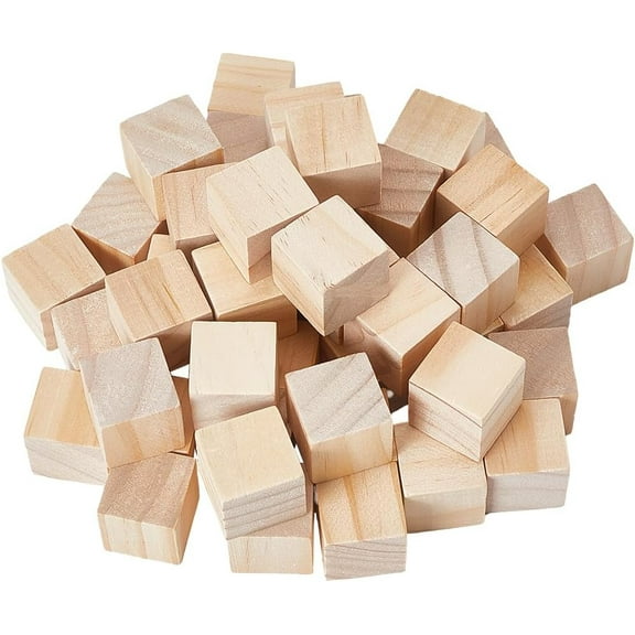 50Pcs 1 Inch Wooden Blocks Unfinished Wood Cubes Natural Square Solid Pine Log Craft Accessories DIY