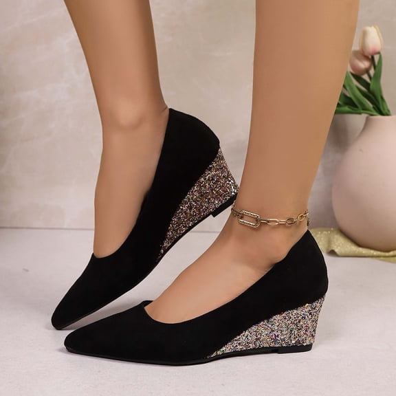 Women's Fashion Mid Heel Dress Pumps Point Toe Rhinestones Mary Jane Shoes (Black 42)