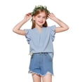 thumbnail image 4 of Tiijoy Girls Summer Ruffle Sleeve Shirt Casual Solid V Neck Blouse Top, Green, Sizes 5-14, 4 of 5
