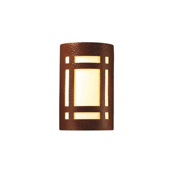 Justice Design CER-5485-TRAM Ambiance - Small ADA Craftsman Window Open Top and Bottom Wall Sconce Mocha Travertine Incandescent Choose Your Options
