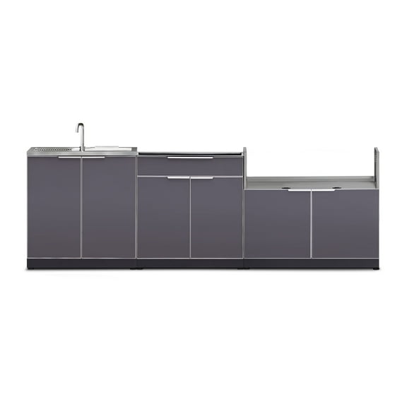NewAge Products Outdoor Kitchen Aluminum 3 Piece Cabinet Set with Bar, Grill and Sink Cabinet