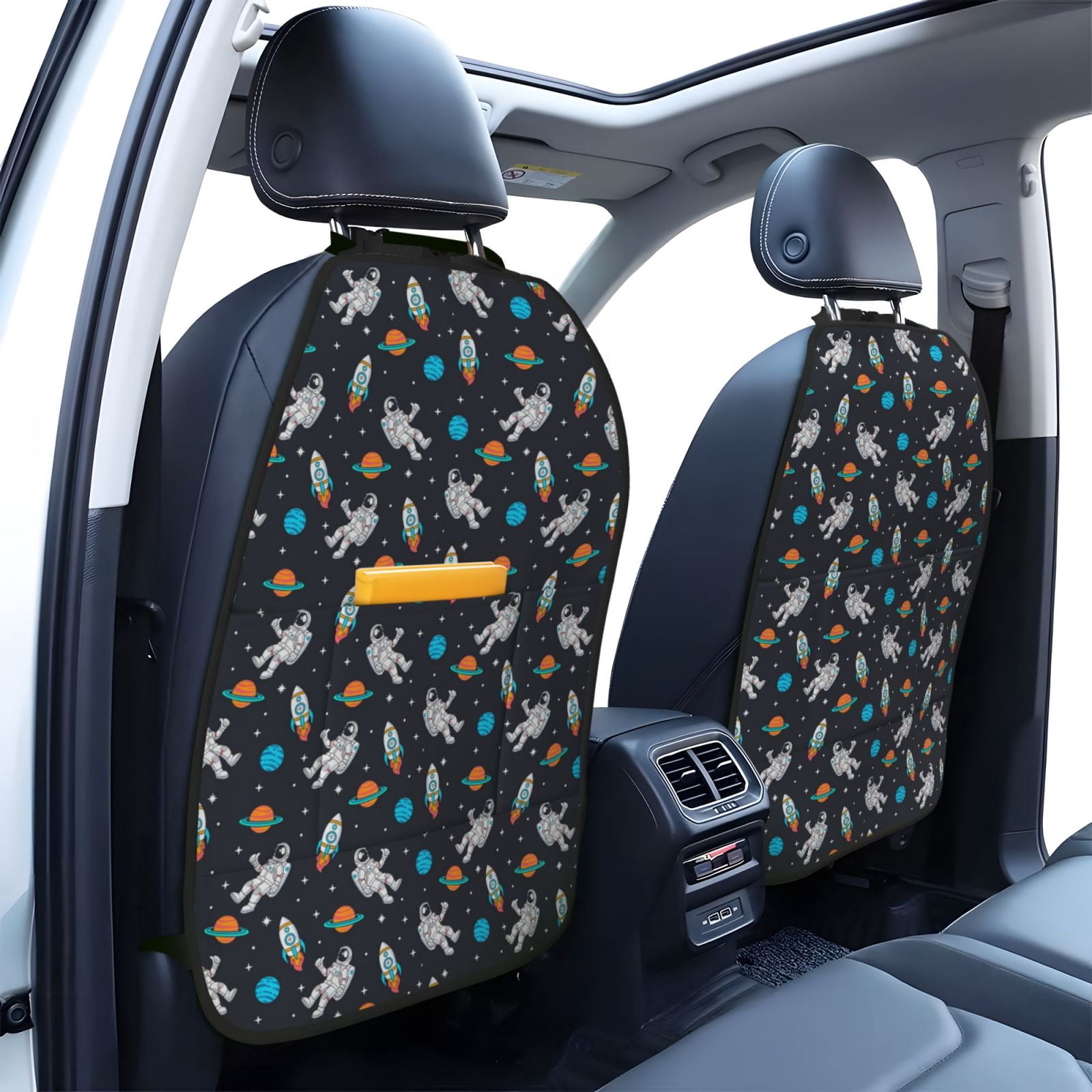 Xecao Space Pattern Car Seat Back Protector 2 Pack Large Capacity Pocket, Kick Mats Back Seat Protector
