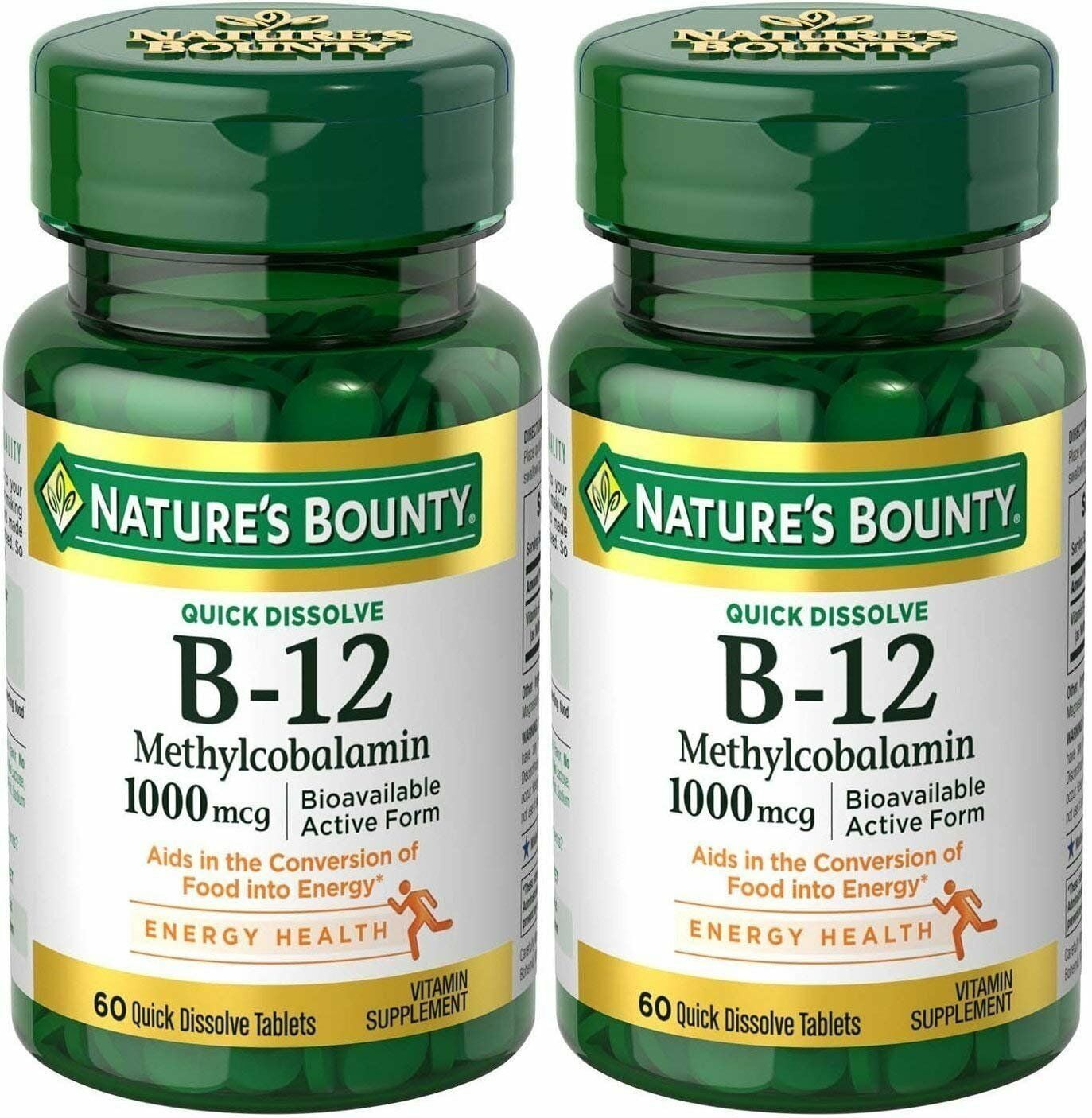 Nature's Bounty B-12 Methylcobalamin 1000mcg Energy Health 60ct, 2-Pack