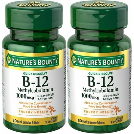Nature's Bounty B-12 Methylcobalamin 1000mcg Energy Health 60ct, 2-Pack