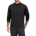 thumbnail image 4 of INSPIRE CHIC Men's Henley Shirt Long Sleeve Solid Color Button Placket Pullover Top L Black, 4 of 5