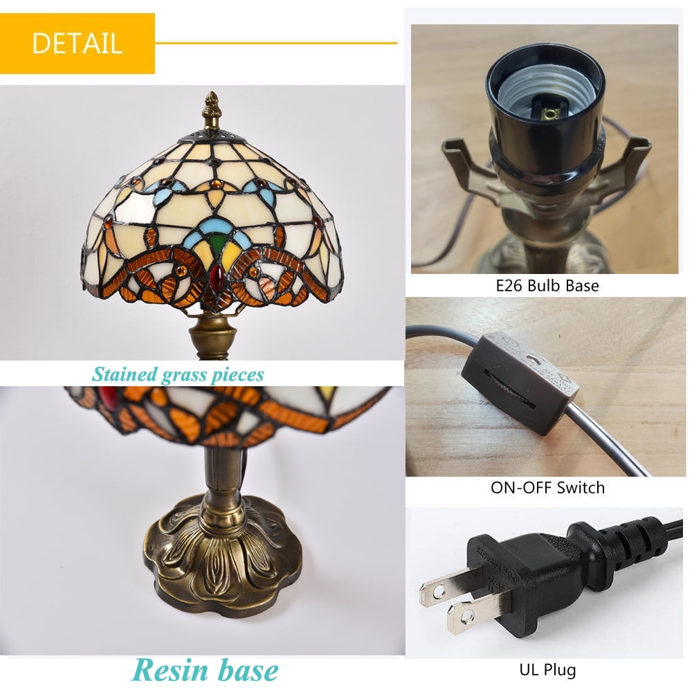 Orinova Tiffany-Style Table Lamp Stained Glass Bedside Lamp for Living Room Bedroom Traditional Desk Light 14.5'' H Multi-Color