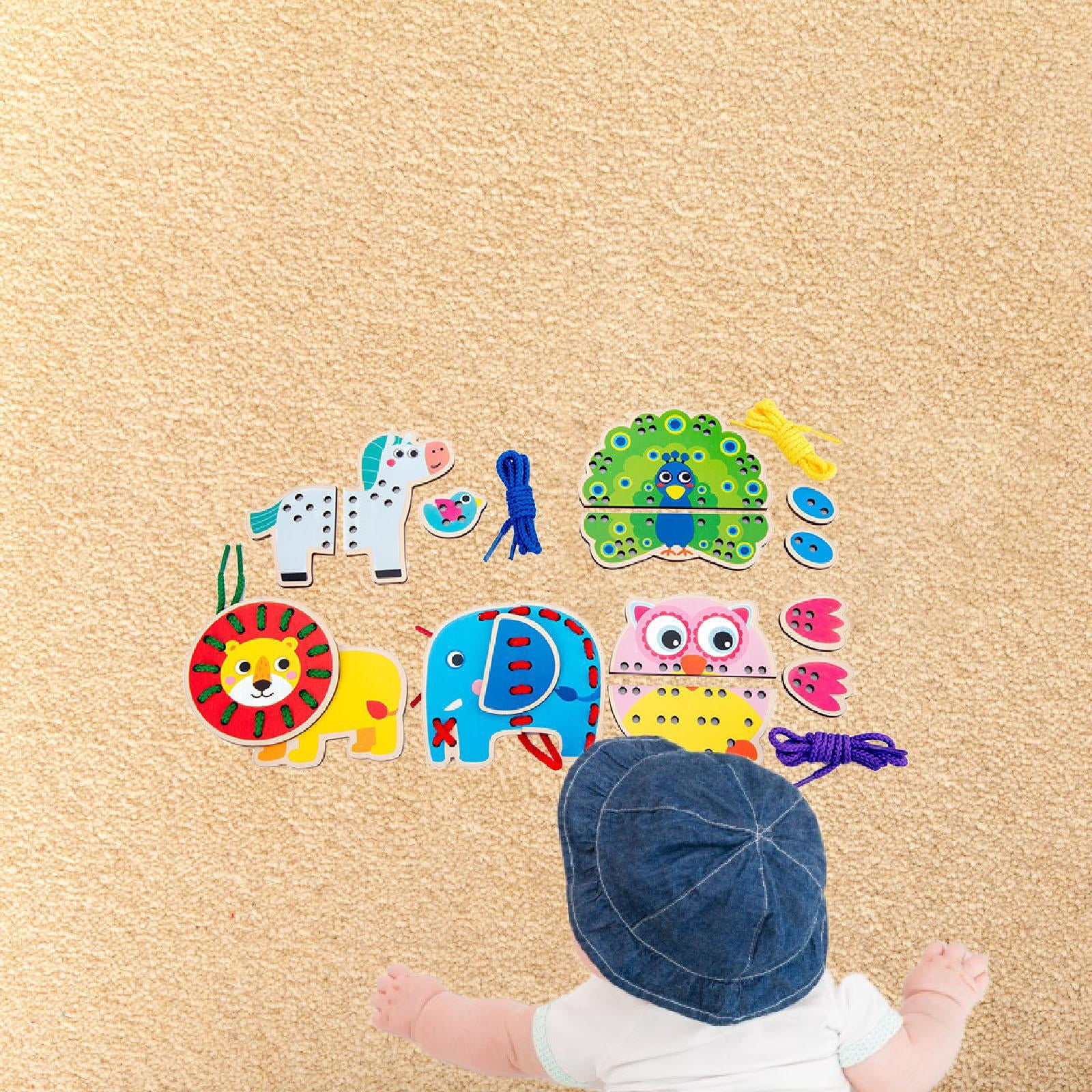 LeeQinersw Lacing Cards Gift for Boys Girls Early Development Threading Toys Sewing Kit Wildlife