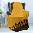 thumbnail image 4 of Rodeo Soft Flannel Fleece Throw Blanket, Silhouette of Cowboys Sitting on Fence American Texas West Coast Scene, Cozy Plush for Indoor and Outdoor Use, 60" x 80", Seal Brown and Orange, by Ambesonne, 4 of 5