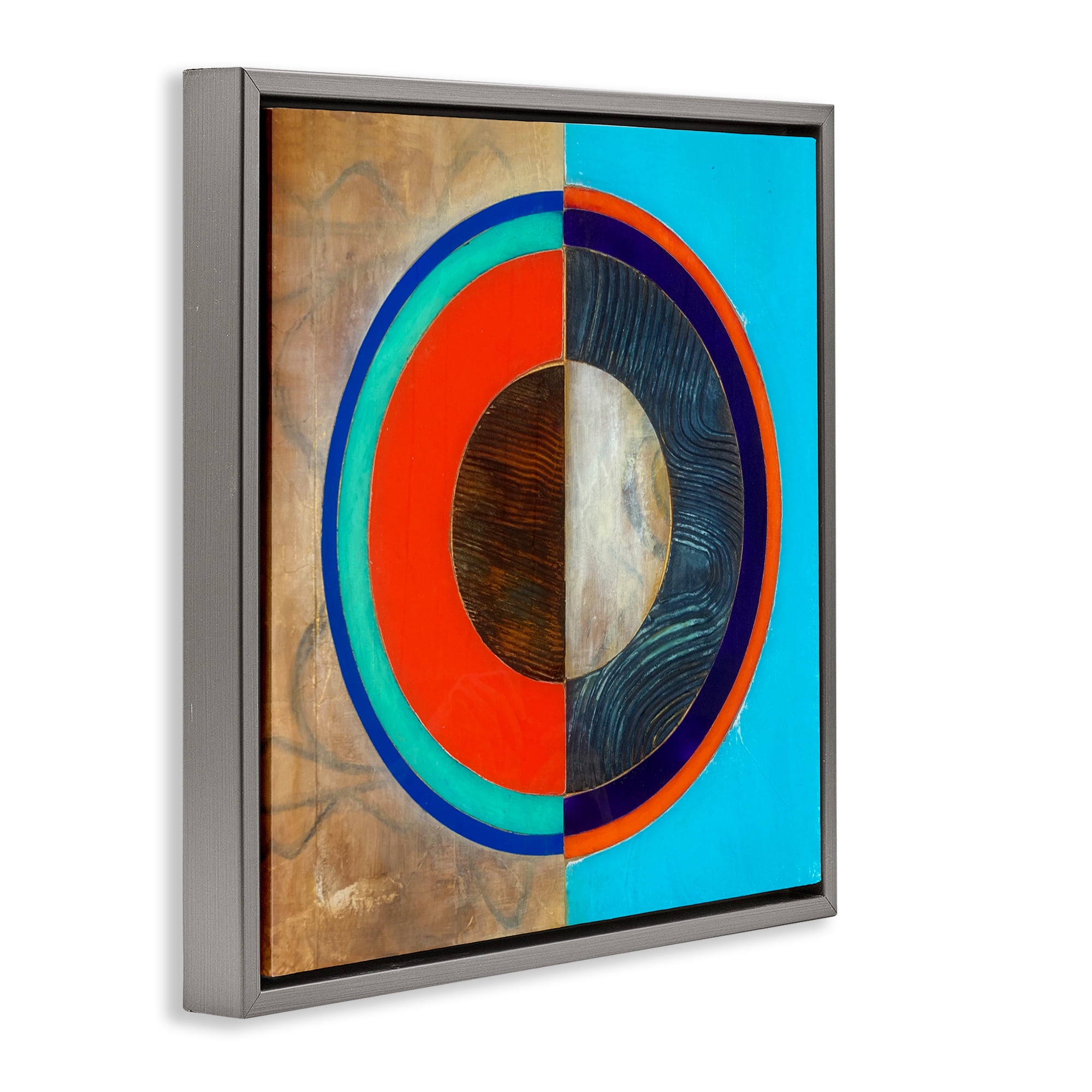 Stupell Industries Red Arc Summer Circle Gray Framed Floater Canvas Wall Art, design by Matthew Finger
