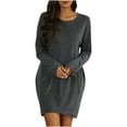 thumbnail image 2 of Elainilye Fashion Womens Dress Long Sleeve Round Neck Solid Bandage Casual Dress Vacation Dress,Gray, 2 of 9
