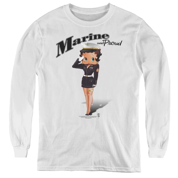 Betty Boop Marine Boop Youth Long Sleeve T-Shirt Tee White