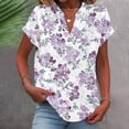 thumbnail image 2 of V Neck Linen Tops for Women Dressy Casual Button Trendy Floral Printed Blouses Loose Fit Short Sleeve T Shirts (L, Blue 8), 2 of 5
