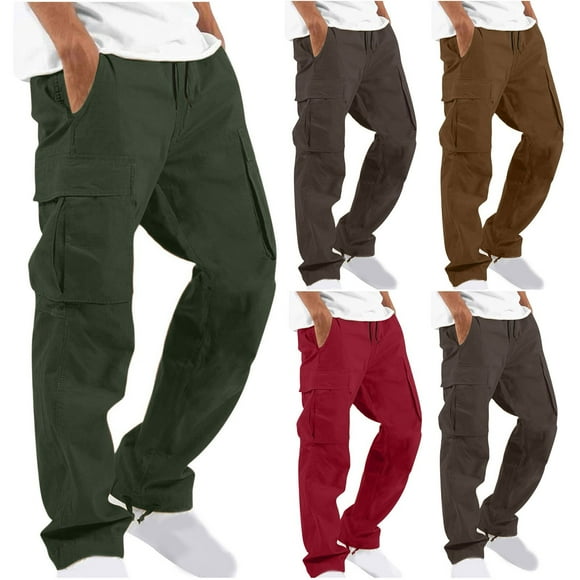 UVEASISHA Men's Drawstring Cargo Pants,Lightweight Travel Cargo Pants for Men Relaxed Fit Straight Leg Hiking Pants Elastic Waist Casual Outdoor Multi Pockets Pants Deal of The Day